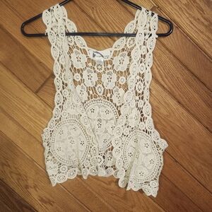 Imaginary Voyage Medium Cotton Crochet Cream Lace Vest